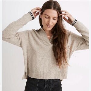 Madewell Tipped Davie Polo Sweater Heather Wheat